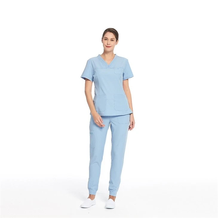 OEM Modern Scrubs Sets V{0}}Neck Scrub Top & Elastic Kelnės moterims
